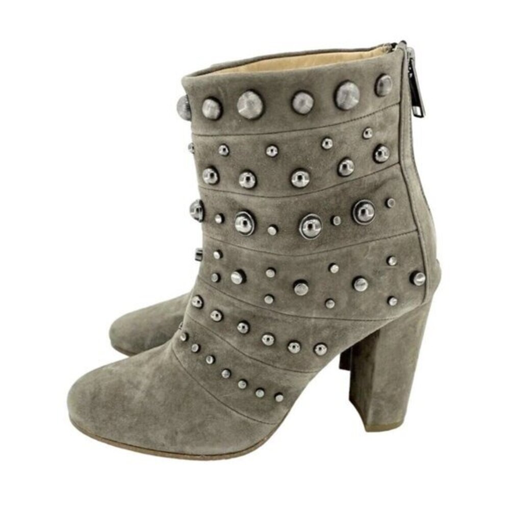 Badgley Mischka KURT Boots Embellished Suede Taupe Zip Studded 8 New $495